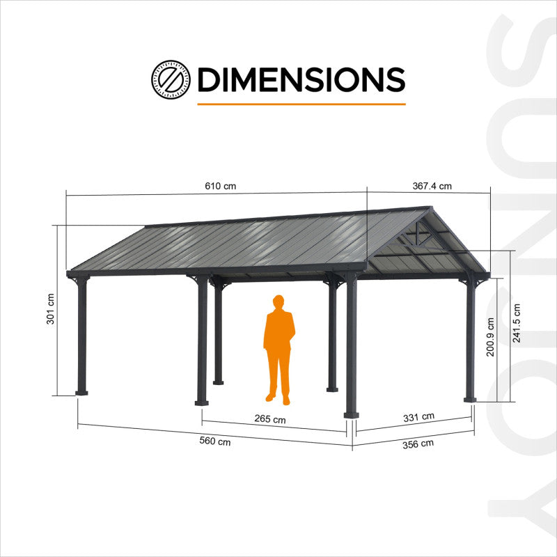 Garage Eiger 367 x 610 cm pour 1 voiture en acier thermolaqué anthracite