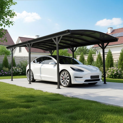 Abri voiture en aluminium anthracite 3 x 5,05 m et polycarbonate de 6 mm