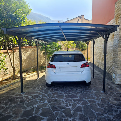 Abri voiture en aluminium anthracite 3 x 5,05 m et polycarbonate de 6 mm