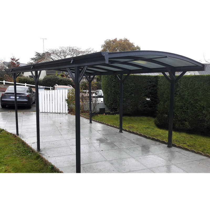 Abri voiture en aluminium anthracite 3 x 5,05 m et polycarbonate de 6 mm