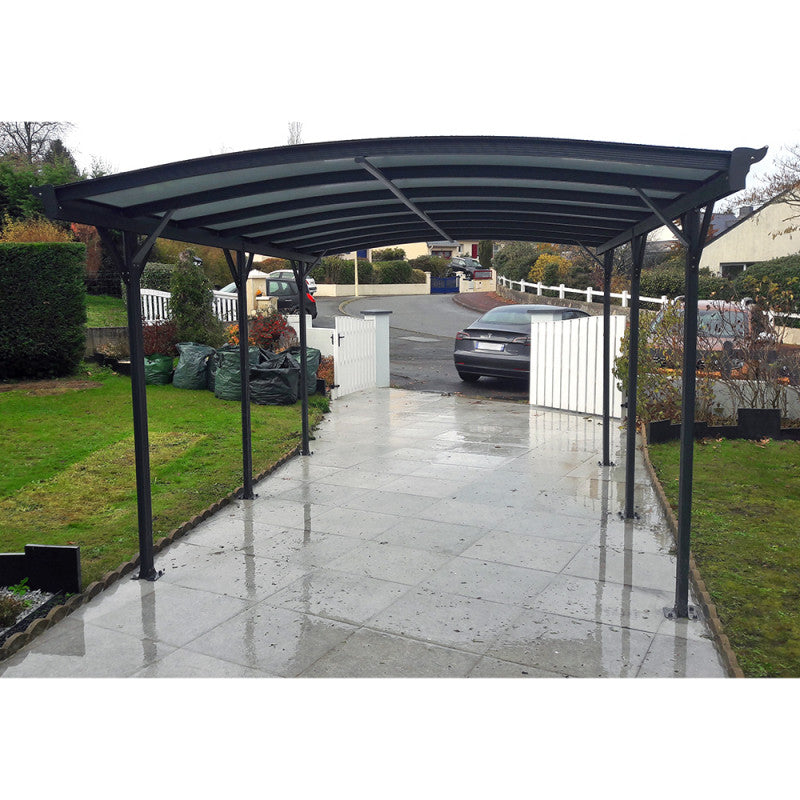 Abri voiture en aluminium anthracite 3 x 5,05 m et polycarbonate de 6 mm