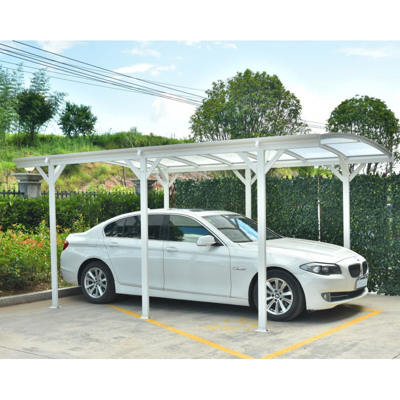 Abri voiture en aluminium blanc 3 x 5,76 m et polycarbonate de 6 mm