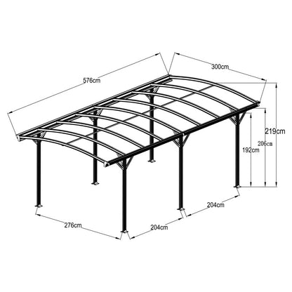 Abri voiture en aluminium blanc 3 x 5,76 m et polycarbonate de 6 mm