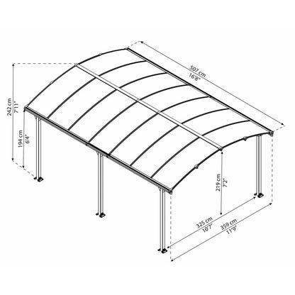 Abri voiture en aluminium gris et polycarbonate pour 1 véhicule, 18,2 m²