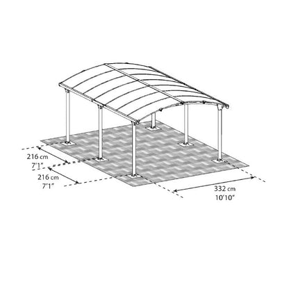 Abri voiture en aluminium gris et polycarbonate pour 1 véhicule, 18,2 m²