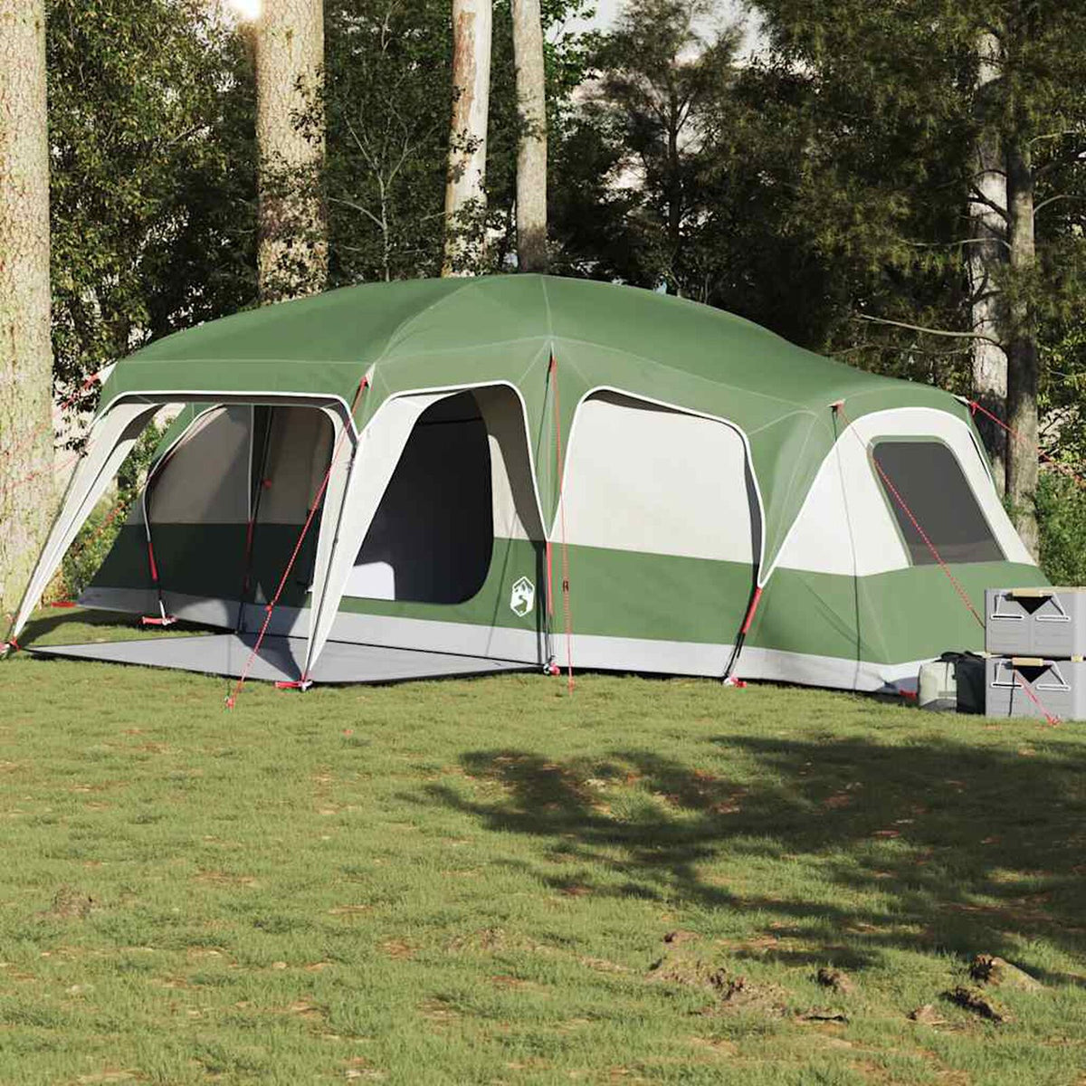 Tente familiale avec port E, accueillant 9 personnes, imperméable, couleur verte