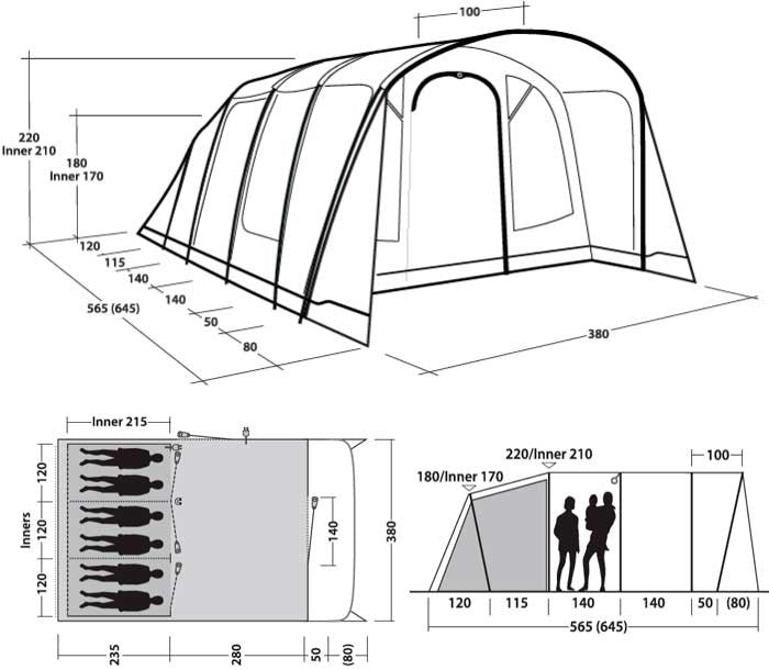 Tente Denver pour 6 personnes avec système d'éclairage Outwell et système de tiges PowerTec