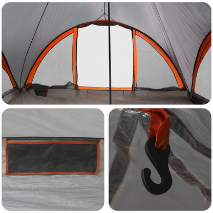 Tente Tipi de 18 personnes, gris et orange, polyester et acier de 25m²