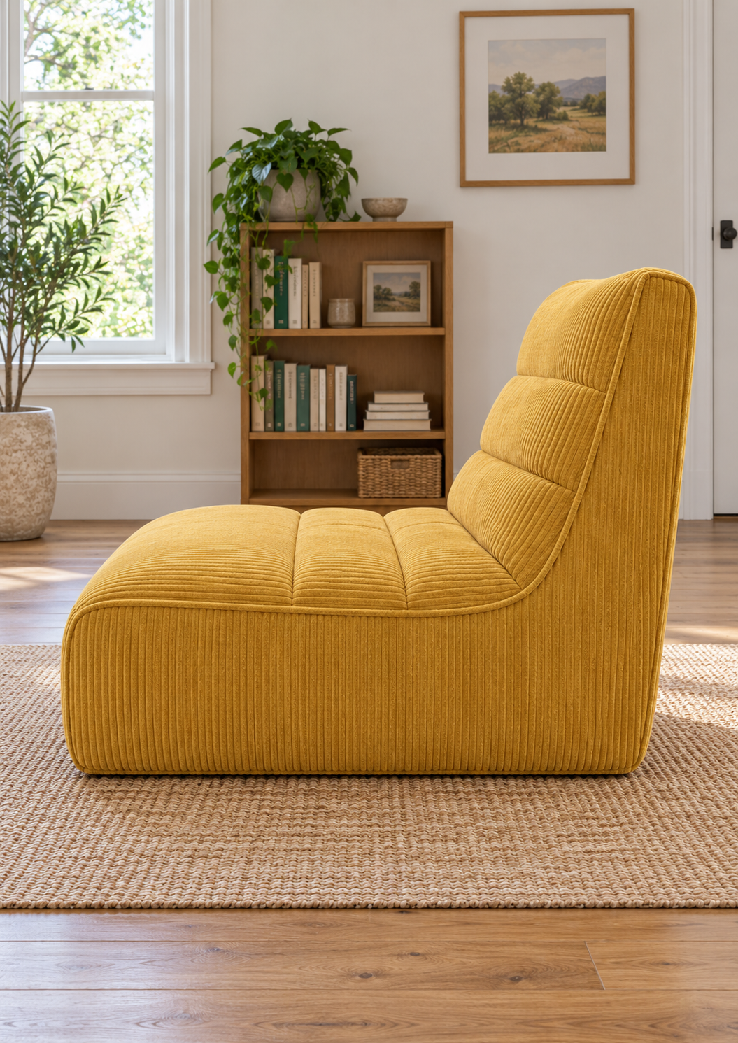 Fauteuil de relaxation compressé en tissu doux – Format compact