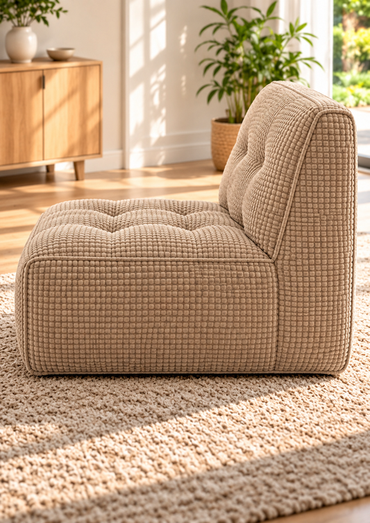 Fauteuil compressé en tissu gaufré – Assise capitonnée