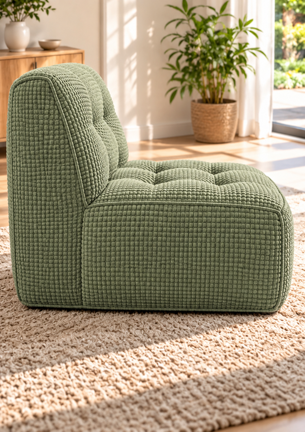 Fauteuil compressé en tissu gaufré – Assise capitonnée