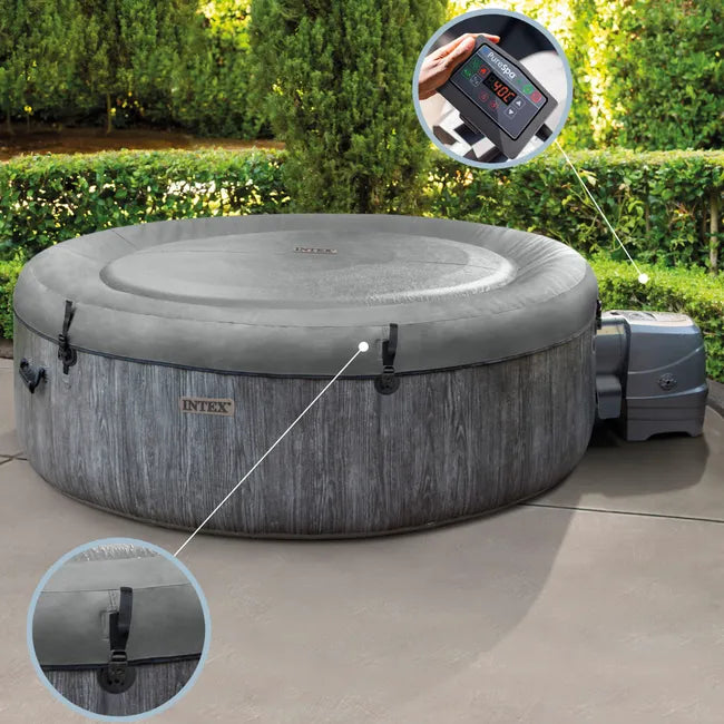 Spa gonflable rond d'extérieur, gris, 216 x 71 cm, pour 6 personnes, avec housse et Wi-Fi inclus