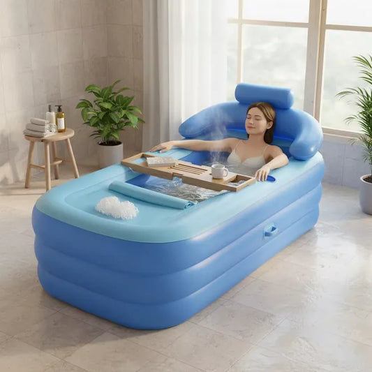 Baignoire gonflable portable et pliable avec bulles de massage et coussin, 160 x 84 x 64 cm