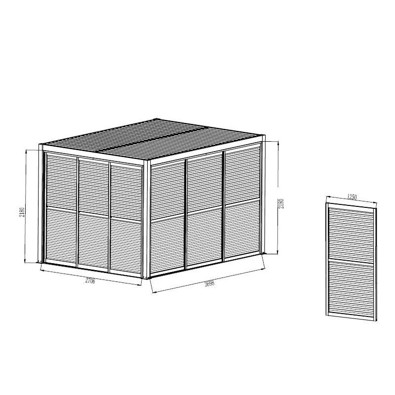 Paroi complète avec 3 panneaux coulissants à ouvertures de ventilation - gris clair