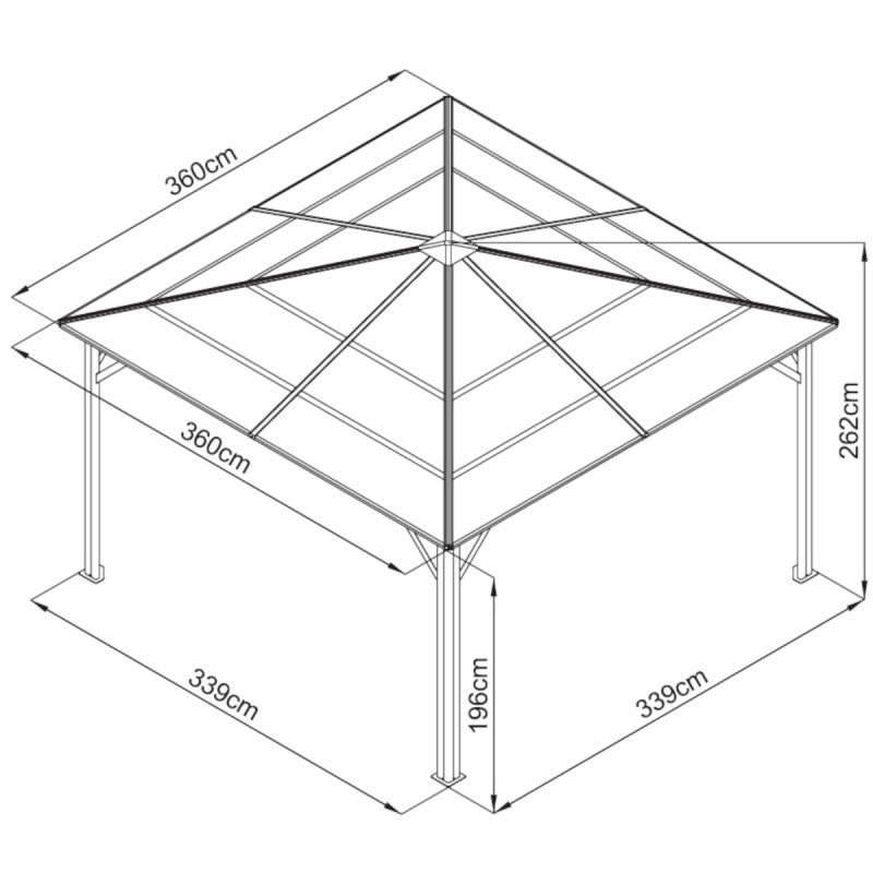 Pergola 360x360cm en aluminium anthracite et polycarbonate