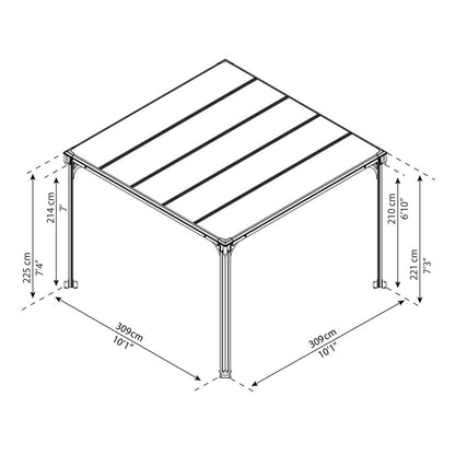 Pergola en aluminium et polycarbonate 309x309cm - facile et rapide à monter