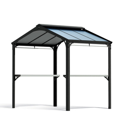 Pergola barbecue AUSTIN, 180 x 224 cm, en aluminium noir et polycarbonate gris
