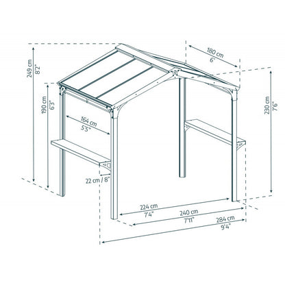 Pergola barbecue AUSTIN, 180 x 224 cm, en aluminium noir et polycarbonate gris