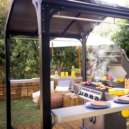 Pergola barbecue AUSTIN, 180 x 224 cm, en aluminium noir et polycarbonate gris