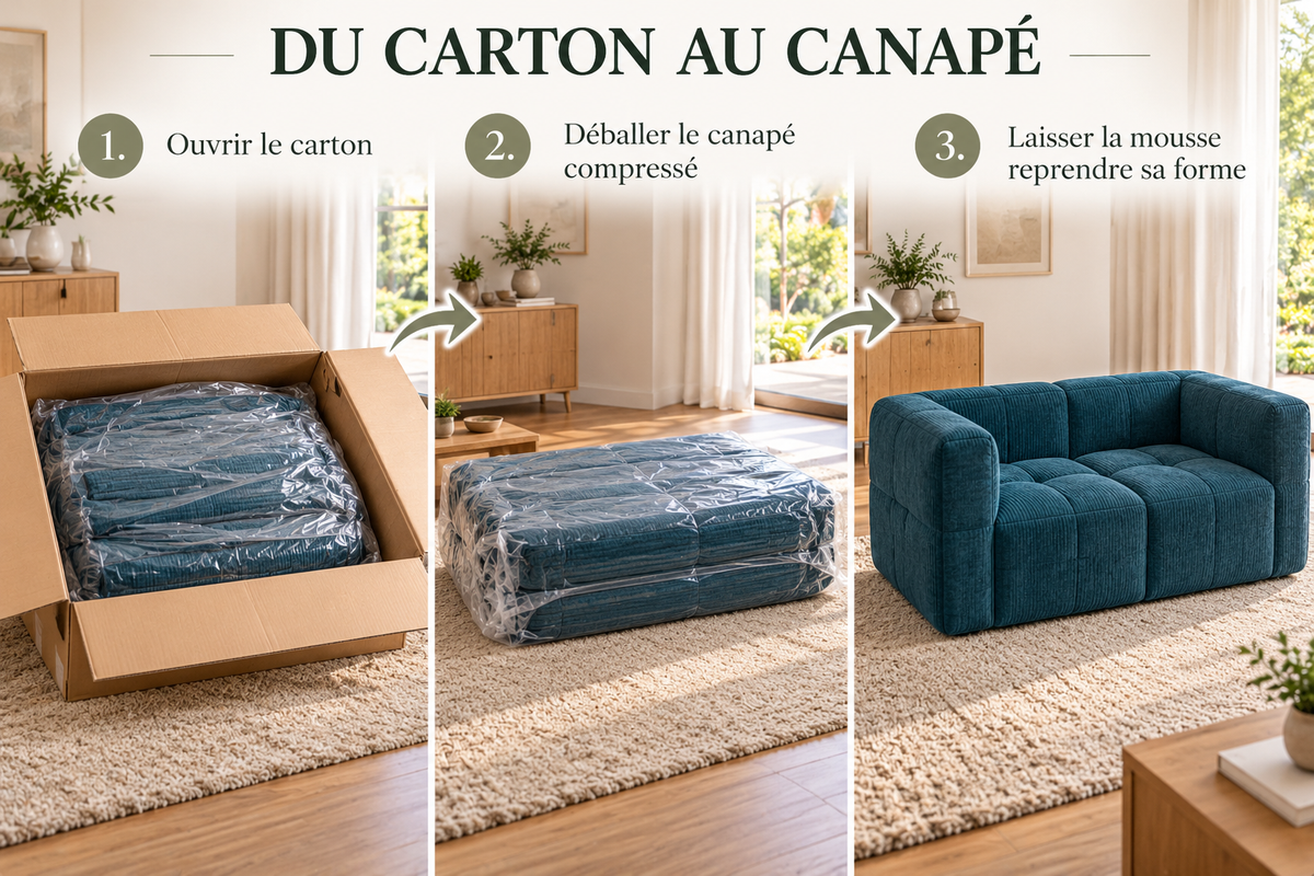 Canapé 2 places compressé en mousse haute densité – style minimaliste