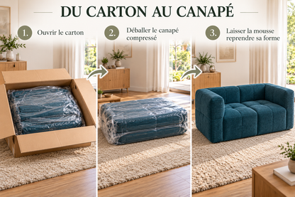 Canapé 2 places compressé en mousse haute densité – style minimaliste