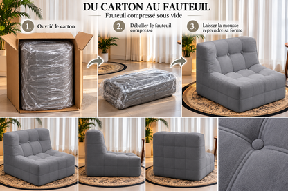 Fauteuil bas marron foncé capitonné – design contemporain sans accoudoirs